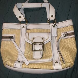 Coach White Leather and Wicker Women's Handbag